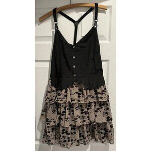Hommage  Los Angeles Black Tan Polka Dot Dress Ruffles Adjustable tiered…